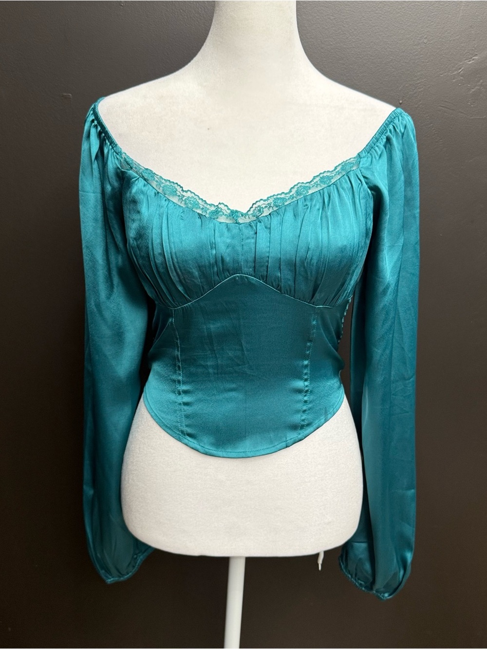 Hollister Teal Satin Off-Shoulder Corset Blouse